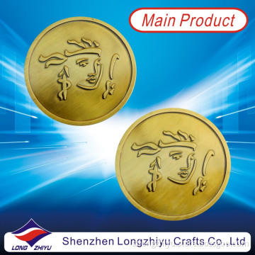 Commemorative Antique Gold Medallion Copy Coin, Souvenir Custom Cheap Fashion Beautiful Girl Badge Medallions, Round Medal Coins with Your Own Company Designs